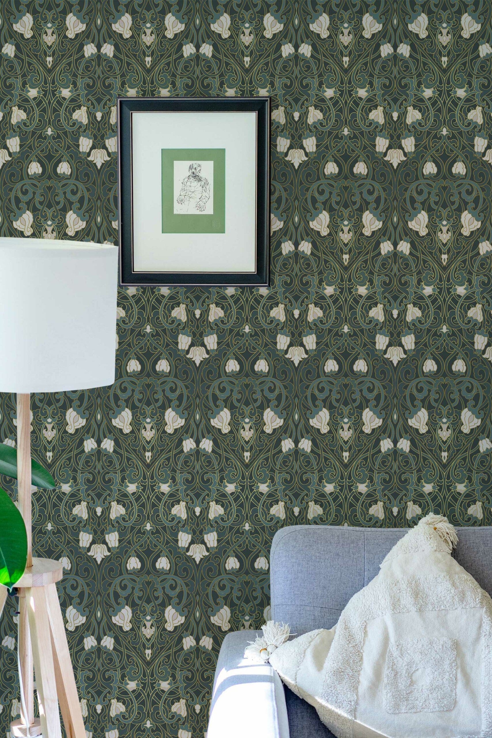 Sage Green Floral Wallpaper