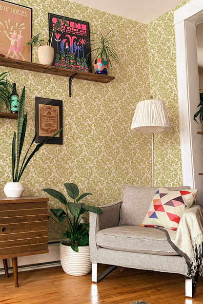 Green Damask Wallpaper