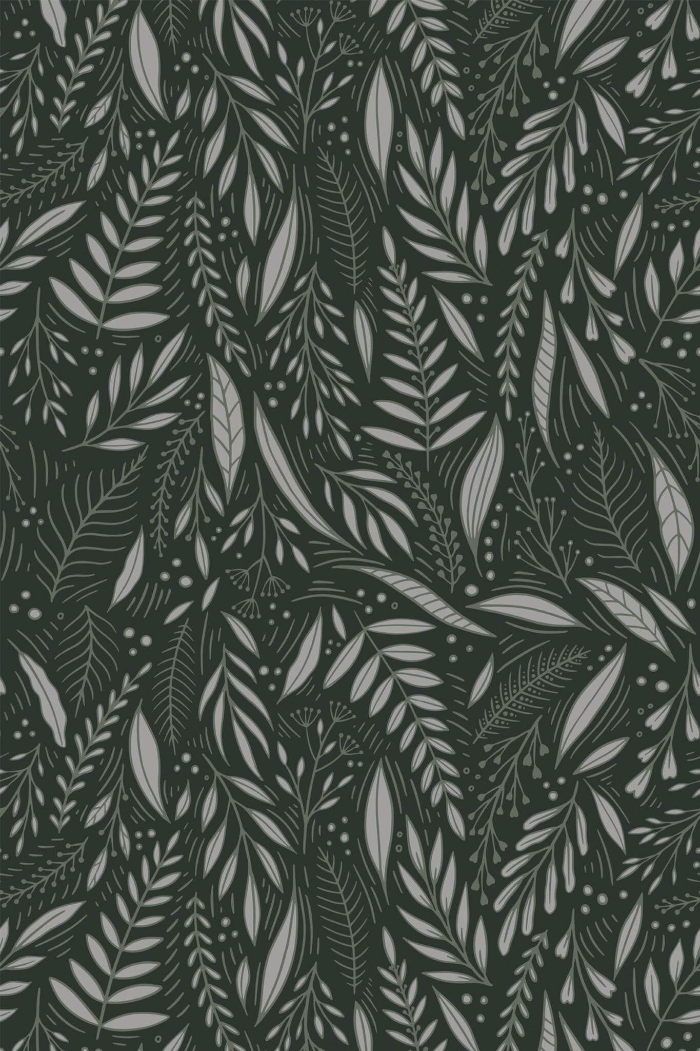 Dark Grey Leaf Wallpaper