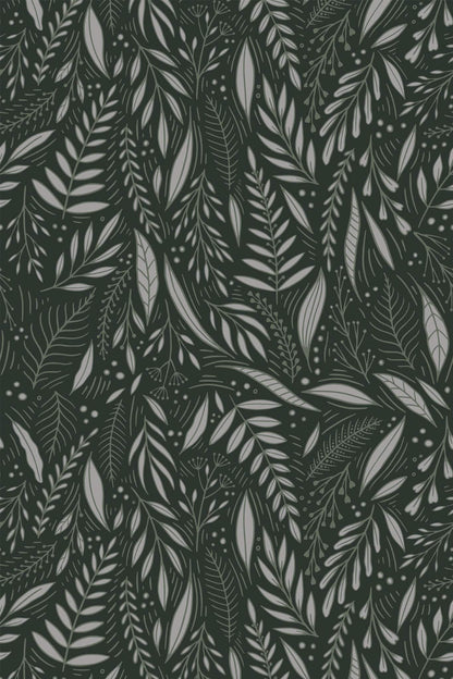 Dark Grey Leaf Wallpaper