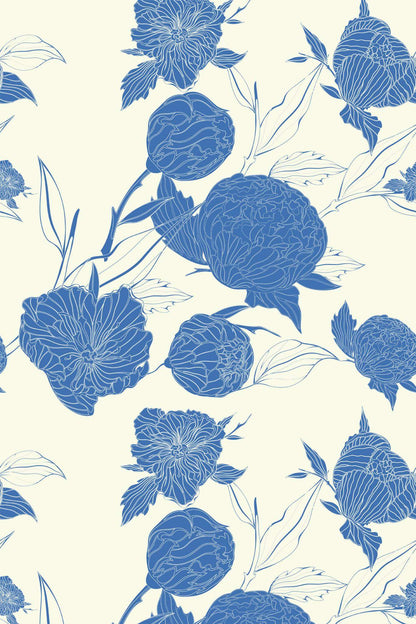 Blue Vintage Flower Wallpaper