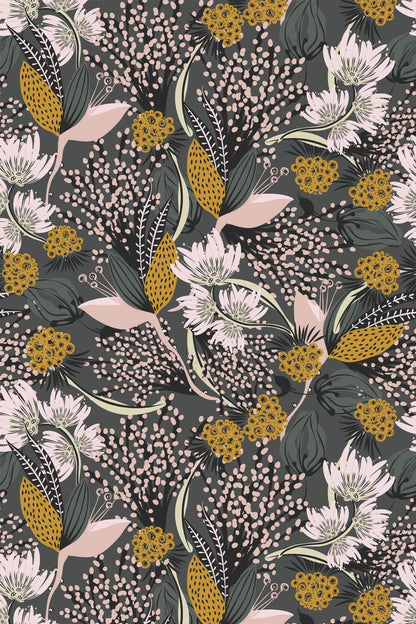 Grey Floral Wallpaper