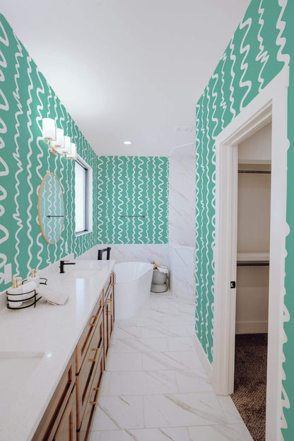 Green and White Striped Wallpaper