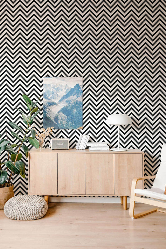 Black and White Herringbone Wallpaper