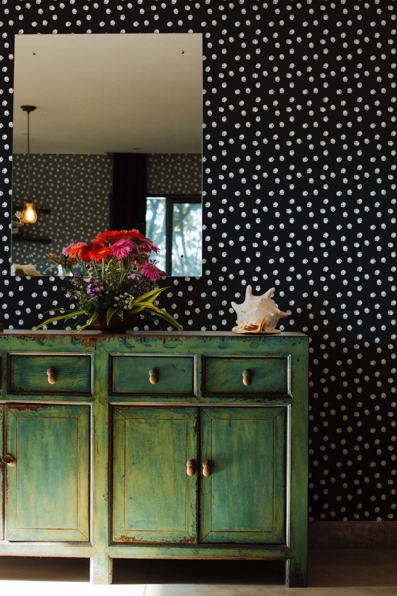 White and Black Polka Dot Wallpaper